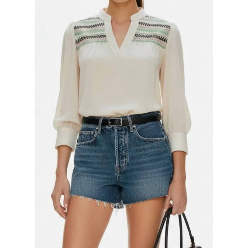 NEW VAVA yoke embroidered blouse in oyster